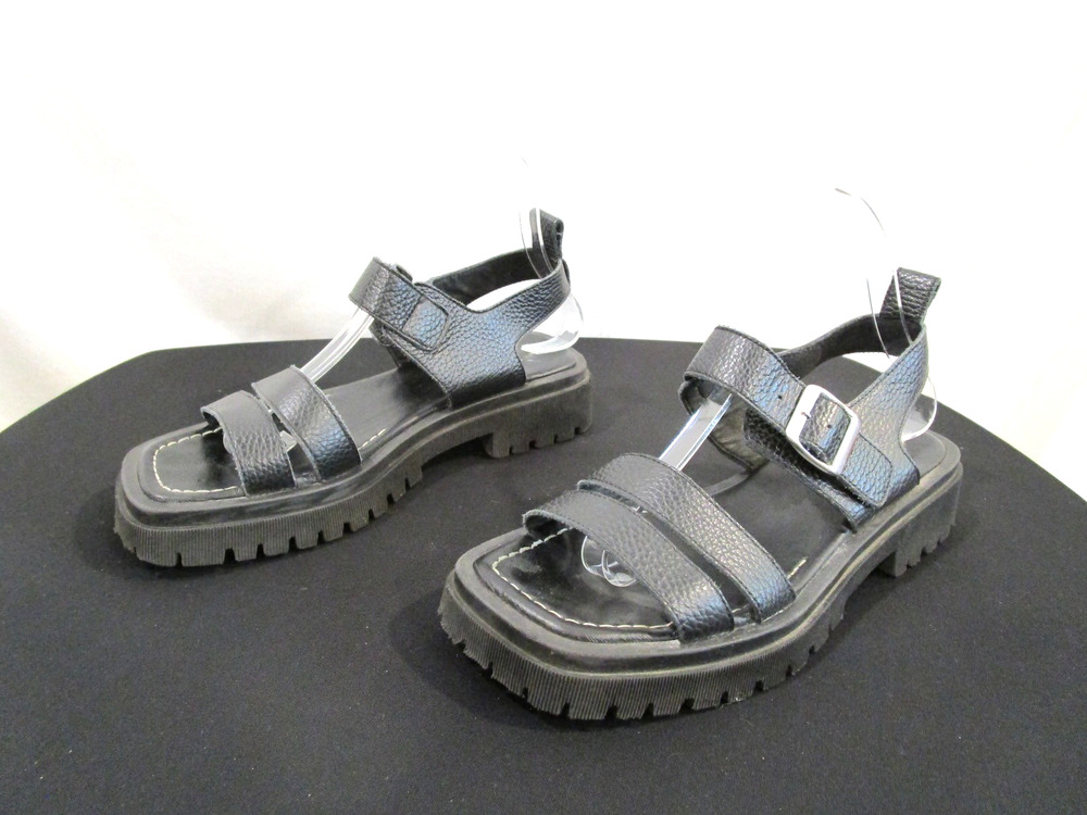 KMB Anthropologie Black Leather Chunky Platform Sandals Women 7US/37EU